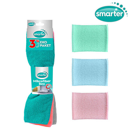 SMARTER 3 LÜ MİKROFİBER TEMİZLİK BEZİ + 3 LÜ PRATİK SÜNGER BULAŞIK SÜNGERİ