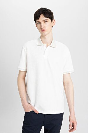 DeFacto New Regular Fit Waffle Kısa Kollu Basic Düz Beyaz Polo Tişört B4508AX24SPWT32