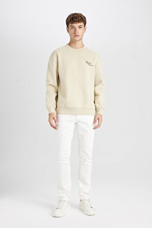 Boxy Fit Bisiklet Yaka Sırt Baskılı Sweatshirt