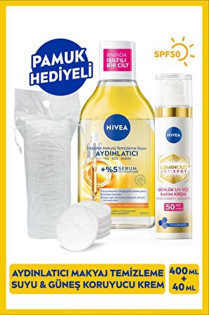 NIVEA Luminous630 Thiamidol Etkili Leke Karşıtı Gündüz Yüz Kremi 40ml ve Aydınlatıcı Micellar Makyaj Temizleme Suyu 400 ml