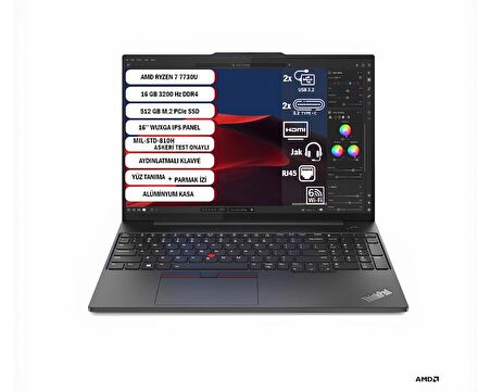 LENOVO NB E16 THINKPAD 21JT0017TX RYZEN7-7730U 16GB 512SSD O/B 16 DOS 