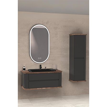 PIER 100 CM SİYAH LAVABOLU BANYO DOLABI ANTRASİT / KAYIN - BOY DOLAP DAHİL
