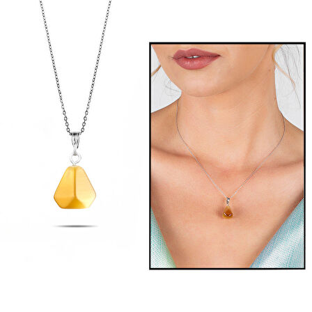 Asimetrik Tasarım 925 Ayar Gümüş Zincirli Soft Kahve Kedigözü Kolye