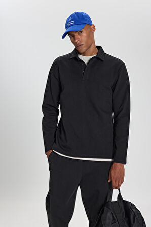 Pamuklu Slim Fit Dar Kesim Uzun Kollu Esnek Polo Yaka Tişört
