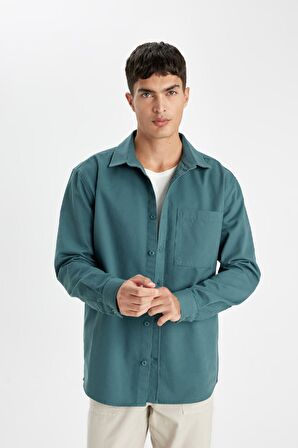 DeFacto Relax Fit Pamuklu Basic Düz Uzun Kollu Gömlek Ceket D1651AX24AUGN623