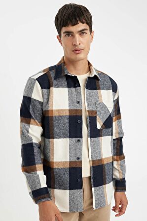 DeFacto Regular Fit Polo Yaka Kareli Oduncu Uzun Kollu Gömlek A5553AX24AUNV64