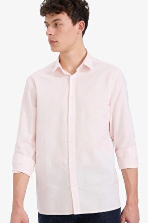 DeFacto Regular Fit Polo Yaka Keten Yazlık Uzun Kollu Gömlek E1729AX25SPPN185