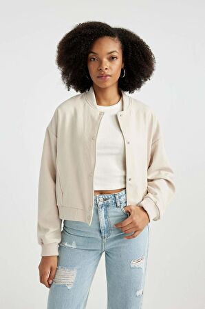 DeFacto Kolej Yaka Çıtçıtlı Cepli Hafif Mevsimlik Bomber Ceket B6570AX24SPBG414