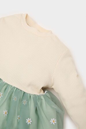 DeFacto Kız Bebek Çiçekli Uzun Kollu Tül Elbise D9327A525SPGN1114