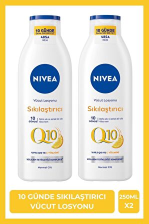 Nivea Q10 Sıkılaştırıcı Vücut Losyonu 250ml, C Vitamini, Nemlendirici, Esnek ve Elastik Cilt, X2Adet