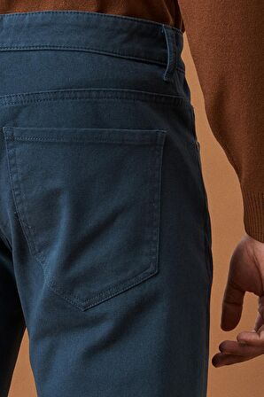 Erkek Petrol Slim Fit Dar Kesim Pamuklu Esnek Chino Pantolon