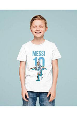 Messi 10 Baskılı Unisex Futbolcu Çocuk Tişört (1-12 Yaş)