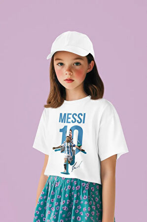 Messi 10 Baskılı Unisex Futbolcu Çocuk Tişört (1-12 Yaş)