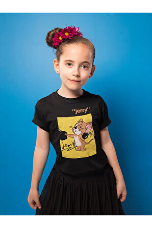 Jerry Baskılı Unisex Tom Ve Jerry Çizgi Film Çocuk Tişört (1-12 Yaş)