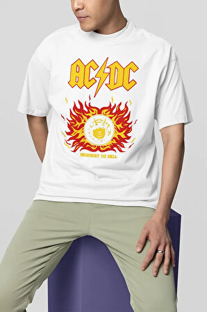 AC DC Highway To Hell Baskılı Unisex Oversize Rock Metal Tişört