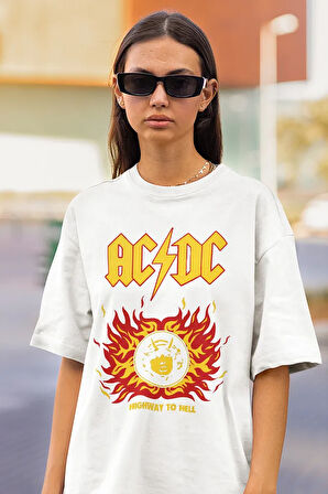 AC DC Highway To Hell Baskılı Unisex Oversize Rock Metal Tişört