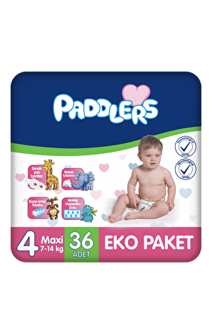 Paddlers Bebek Bezi 4 Numara Maxi 36 Adet (7-14 Kg) Eko Paket