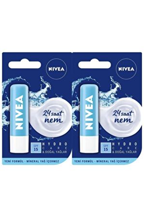 Nivea Hydro Care Spf 15 Güneş Korumalı Dudak Bakım Kremi 4,8g X2 Adet