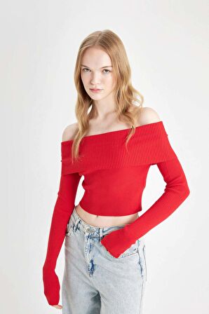 DeFacto Coool Slim Fit Açık Omuz Kazak B6537AX24WNRD106