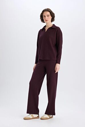 DeFacto Wide Leg Geniş Paça Eşofman Altı Normal Bel Fitilli Kaşkorse Kumaş Basic Düz B2405AX25SPBR115