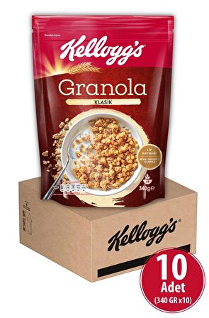 Kellogg's Granola Klasik 340 gr x 10 Adet, %56 Yulaf Içerir, Lif Kaynağı, Kahvaltılık Gevrek