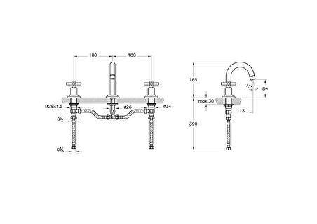 Artema Juno A4086126 Lavabo Bataryası, 3 Delikli Lavabolar için, Bakır