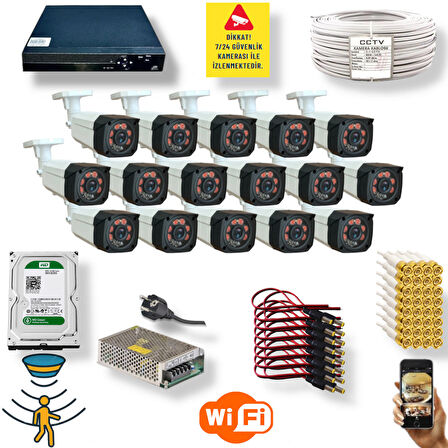 16 Kameralı Set - Hareket Algilayan 1080P Gece Görüşlü 5MP Sony Lens Güvenlik Kamerasi Seti 7808