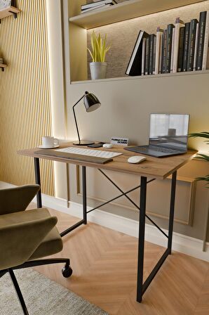 60x90 Çalışma Masası Metal Ayaklı Ders Çalışma Ofis Masası Atlantik Çam