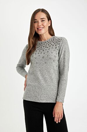 DeFacto Relax Fit Bisiklet Yaka Leopar Baskılı Yırtmaçlı Uzun Kollu Tişört D2701AX24AUGR210