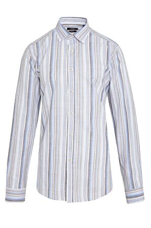 Kahverengi Çizgili Slim Fit Gömlek | S