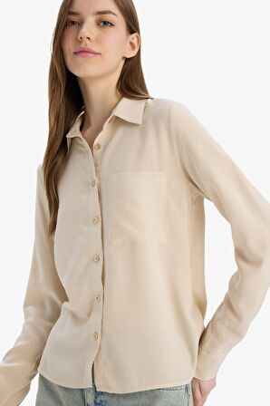DeFacto Regular Fit Basic Düz Viskon Uzun Kollu Gömlek N2518AZ23AUBG155