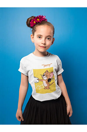 Jerry Baskılı Unisex Tom Ve Jerry Çizgi Film Çocuk Tişört (1-12 Yaş)