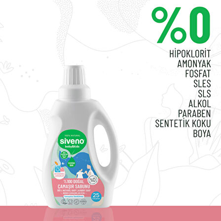 Siveno %100 Doğal Bebek Çamaşır Sabunu Kendinden Yumuşatıcılı Bitkisel Deterjan Konsantre 750 ml X2 Adet