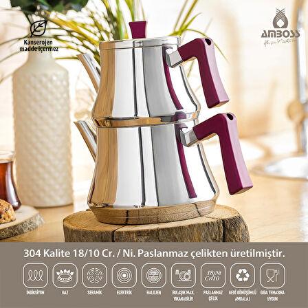 Amboss ruby çaydanlık takımı - paslanmaz çelik çaydanlık 4639