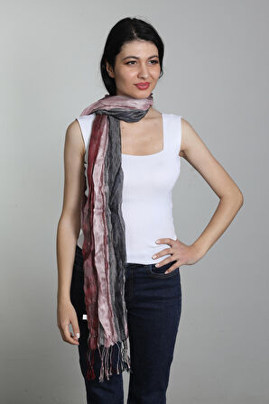 Lila ve Gri Renk İpekli Polyester Şal Fular