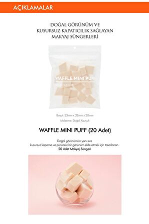 Doğal ve Kusursuz Kapatıcılık Sağlayan Makyaj Süngeri-Waffle Mini Puff (20Adet)