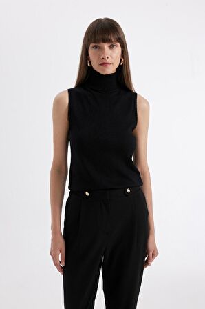 DeFacto Siyah Regular Fit Balıkçı Yaka Kolsuz Basic Düz Triko Kazak U8250AZ24AUBK27