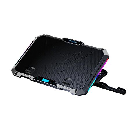Claw's Vortex 8x Turbo LED Fan - 10 Modlu RGB - LCD Ekran - Ayarlabilir Fan Hızı & 7 Farklı Stand Yükseklik Kademesi – 2x USB - Metal Mesh Zemin Notebook Soğutucu - Siyah (9"-17" Boyut Destekli)