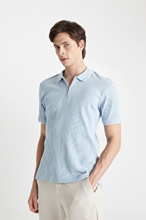 DeFacto Slim Fit Dar Kesim Kısa Kollu Fitilli Kaşkorse Yarım Fermuarlı Polo Tişört D3948AX24SMBE366