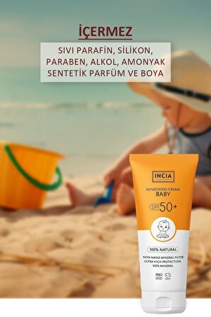 INCIA %100 Doğal Bebek Güneş Kremi Leke Karşıtı Mineral Filtreli Yüksek Koruma SPF 50+ UVA UVB 50 ml