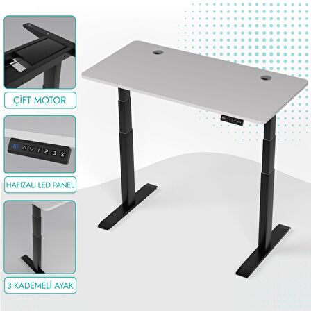 O-Flex Duo Çift Motorlu Elektrikli Yükseklik Ayarlı Masa - 160x80 - Beyaz