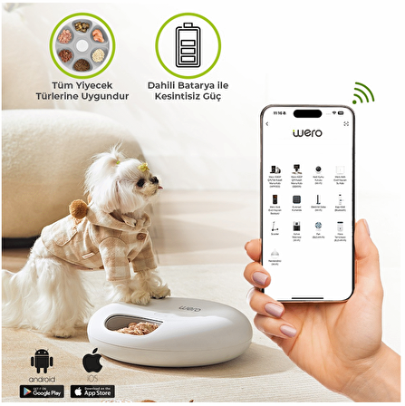 Wero Akıllı Kedi Köpek Yaş Mama Kabı , 6 Öğün Kedi Mama Dağıtıcısı, Wifi APP Kontrolü Uzaktan Besleme, Sıkışma Önleyici, Zamanlayıcı Ayarlı Otomatik Evcil Hayvan Besleyici - Beyaz