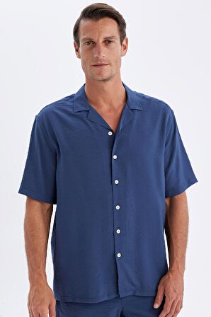 DeFacto Relax Fit Yazlık Polo Yaka Basic Düz Kısa Kollu Gömlek C8157AX24SMNV135