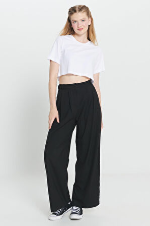 Standart Fit Normal Kesim %100 Pamuk Bisiklet Yaka Crop Tişört