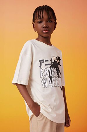 DeFacto Erkek Çocuk Oversize Fit Bisiklet Yaka Baskılı Kısa Kollu Tişört C1346A824SMER233