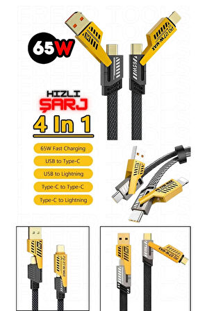 65w 4 In 1 Hızlı Şarj Naylon Örgülü Pd Hızlı Şarj Kablosu Iphone Android Uyumlu Kablo