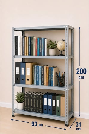 4 Katlı Çelik Raf Sistemi, Depo, Arşiv, Kiler, Dosya, Market, Çiçek, Ayakkabı Rafı – 31x93x200 cm – Kalınlığı: 0,70 mm