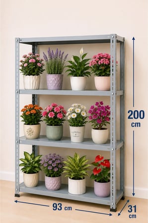 4 Katlı Çelik Raf Sistemi, Depo, Arşiv, Kiler, Dosya, Market, Çiçek, Ayakkabı Rafı – 31x93x200 cm – Kalınlığı: 0,70 mm