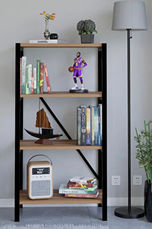 4 Katlı Metal Gövdeli Kitaplık Raf – Dayanıklı Çok Amaçlı Düzenleyici, Modern Kitaplık, Ofis ve Ev Dekor Rafı, 56x30x115 cm