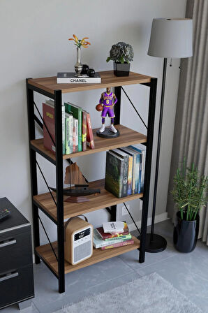 4 Katlı Metal Gövdeli Kitaplık Raf – Dayanıklı Çok Amaçlı Düzenleyici, Modern Kitaplık, Ofis ve Ev Dekor Rafı, 56x30x115 cm